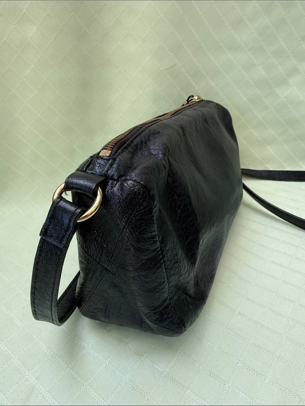 Vintage Elliott Lucca Black Woven Leather Crossbody Bag with Gold Accent